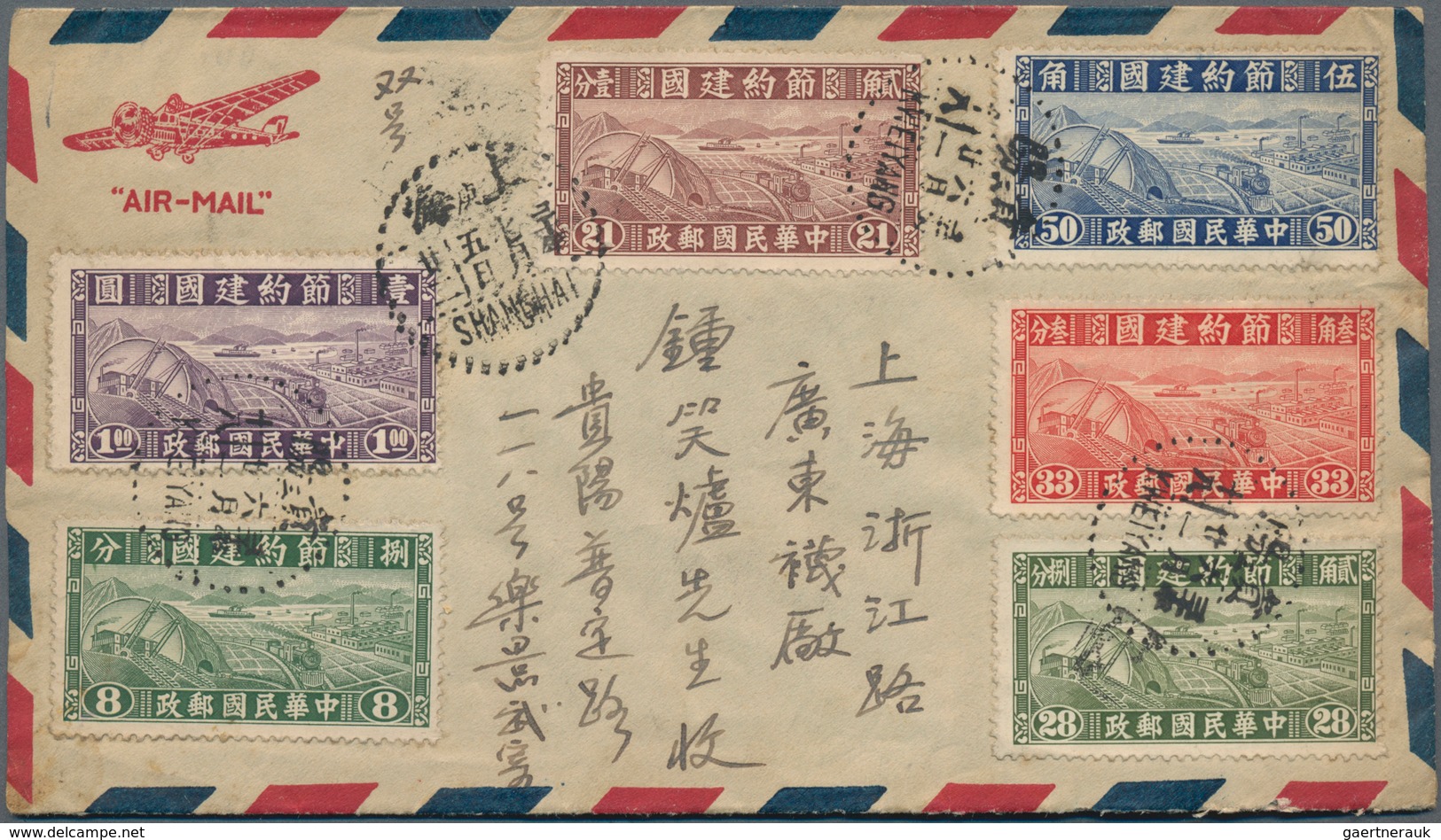 China: 1929/47, Group Of 6 Airmail Covers: To England (via HK, $1 Constitution Single), Switzerland - Otros & Sin Clasificación