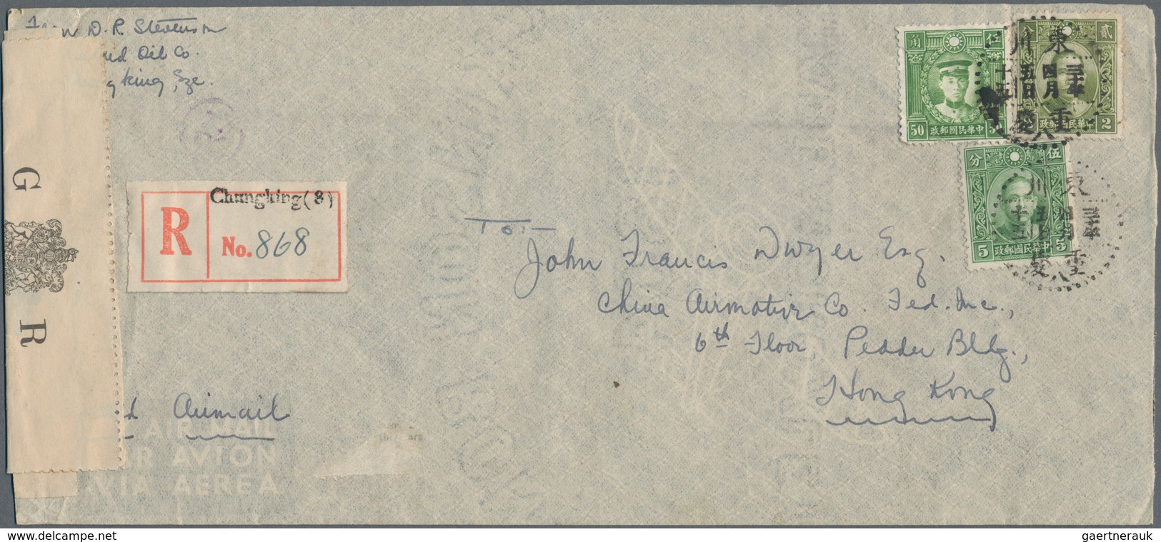China: 1941/48, Covers (17) Mostly Airmail Inc. Three Registered (one Censored) 1941 Chungking-Hong - Andere & Zonder Classificatie