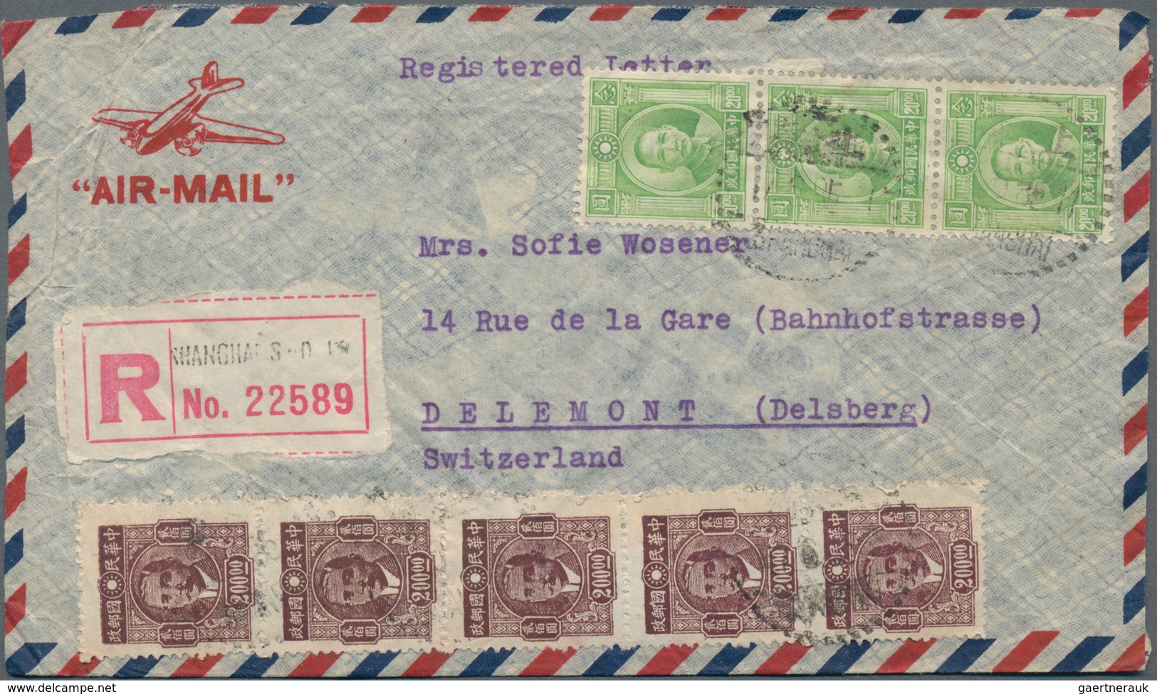 China: 1945/47, Covers To Switzerland (16+1 Front), Mostly Airmails Inc. Registration. - Other & Unclassified