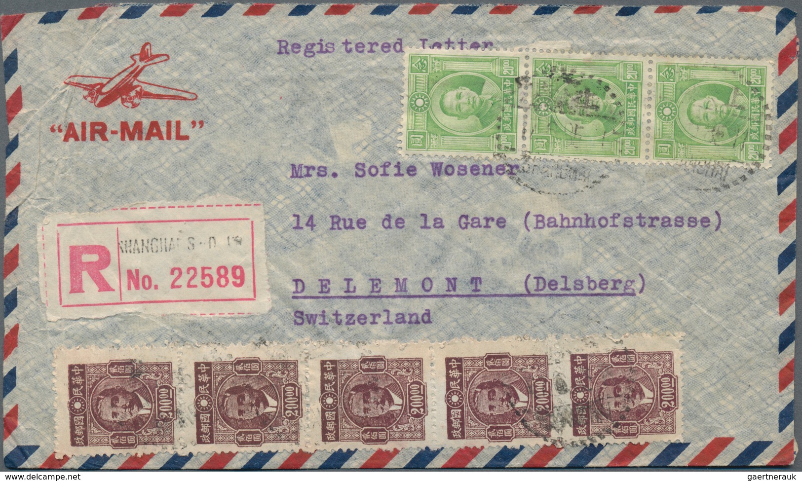 China: 1945/47, Covers To Switzerland (16+1 Front), Mostly Airmails Inc. Registration. - Andere & Zonder Classificatie