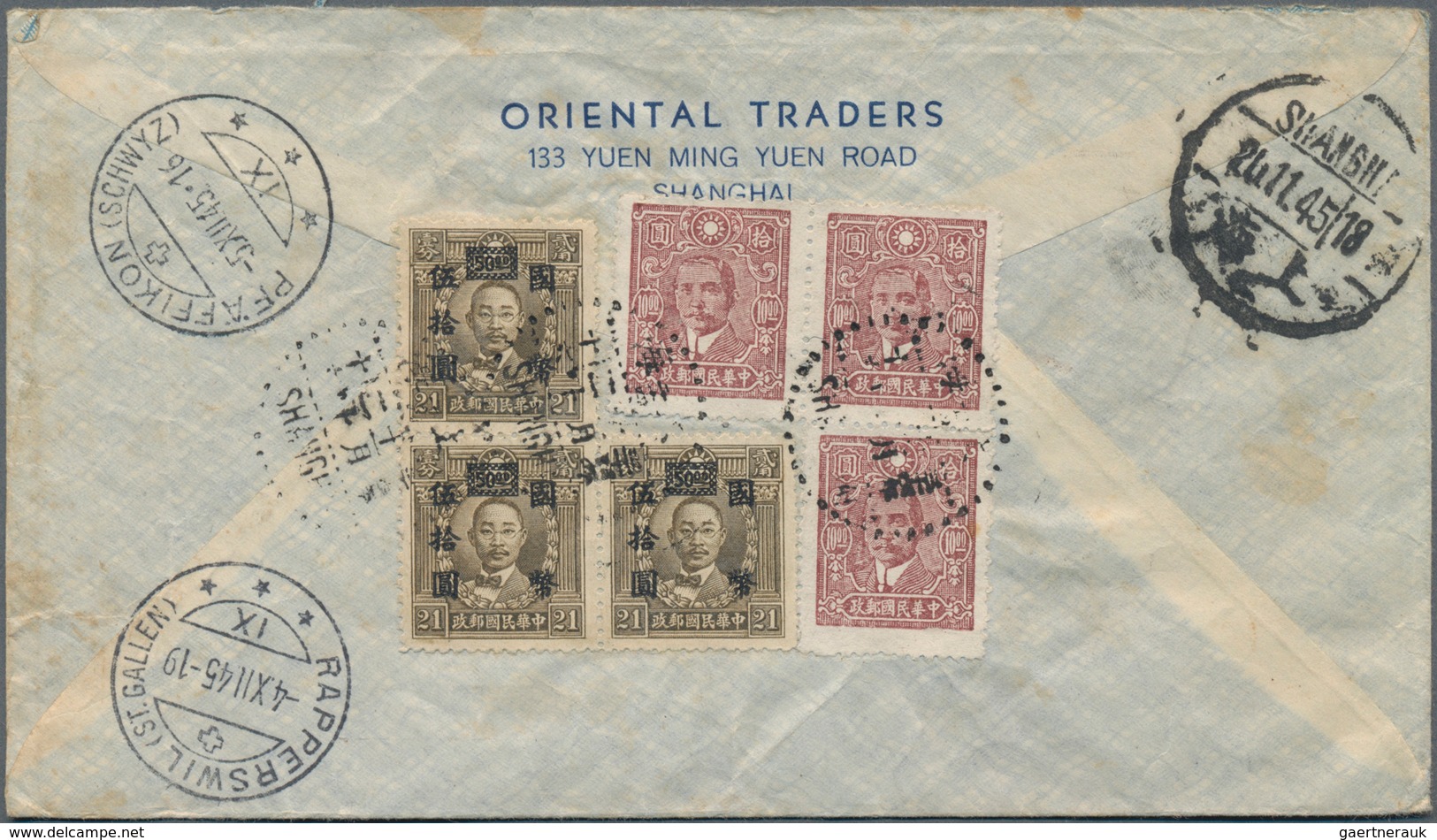 China: 1945/47, Covers To Switzerland (16+1 Front), Mostly Airmails Inc. Registration. - Other & Unclassified