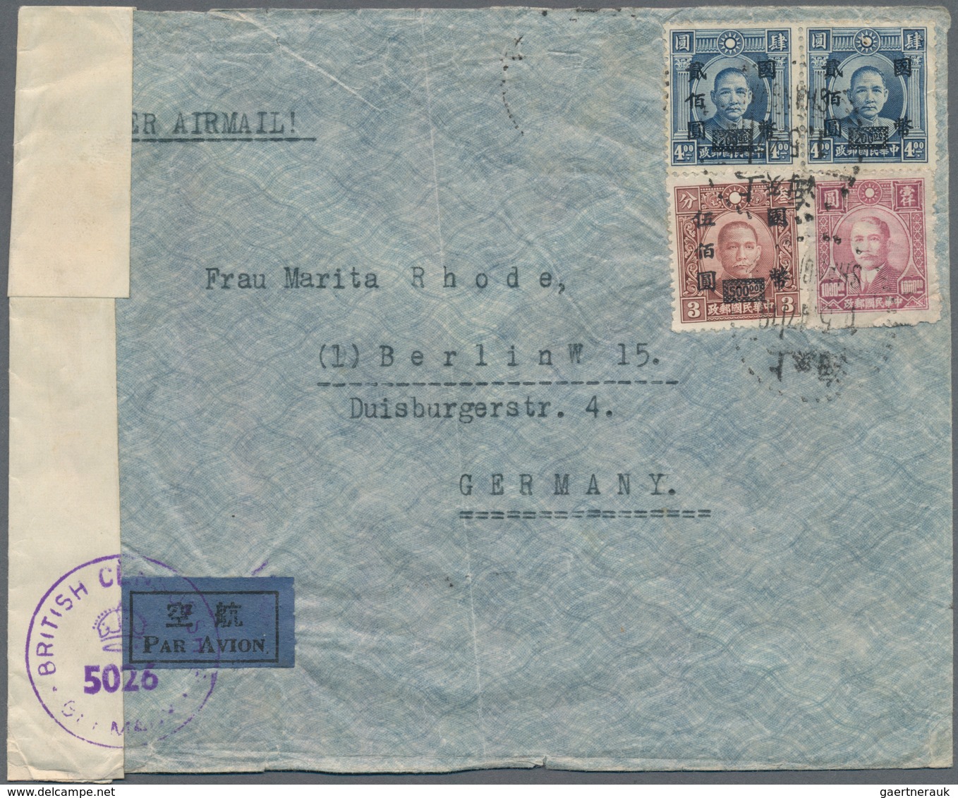 China: 1946/49, Covers (10, Inc. 7 By Air) All From A Correspondence To Berlin British Sector (two W - Otros & Sin Clasificación