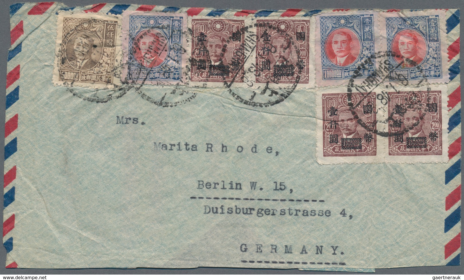 China: 1946/49, Covers (10, Inc. 7 By Air) All From A Correspondence To Berlin British Sector (two W - Otros & Sin Clasificación