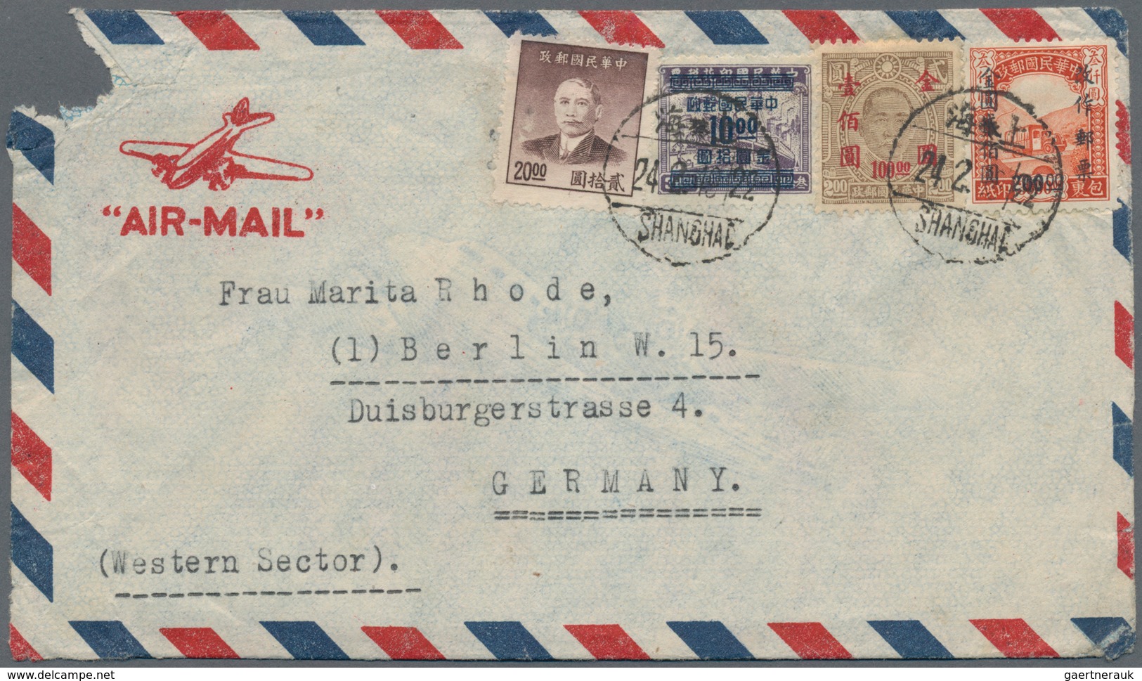 China: 1946/49, covers (10, inc. 7 by air) all from a correspondence to Berlin British Sector (two w