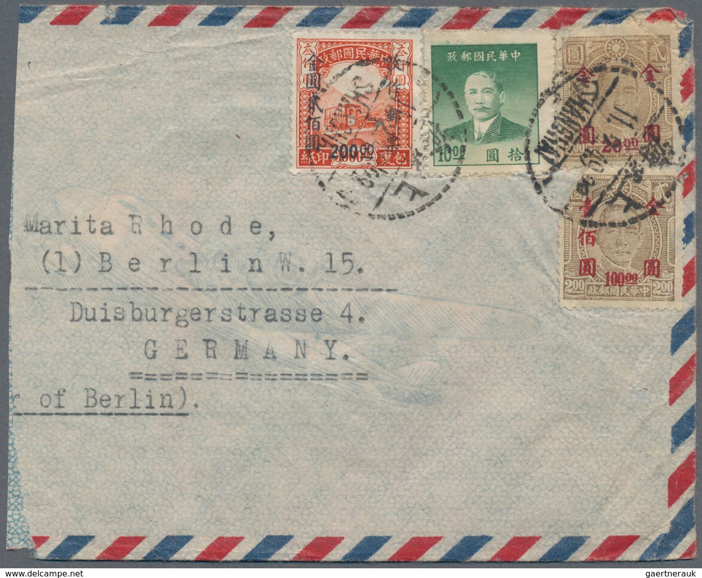 China: 1946/49, covers (10, inc. 7 by air) all from a correspondence to Berlin British Sector (two w