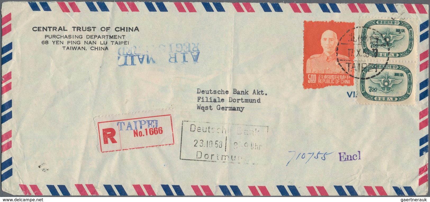 China - Taiwan (Formosa): 1958/80, covers (66) mostly by air mail to Germany or US, some inland and