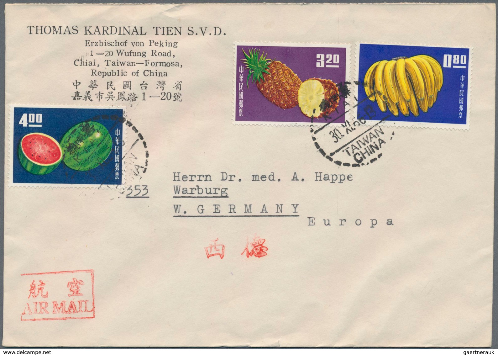 China - Taiwan (Formosa): 1958/80, covers (66) mostly by air mail to Germany or US, some inland and