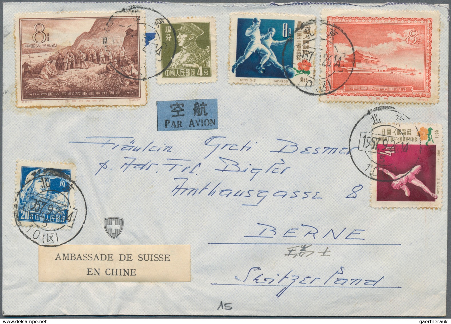 China - Volksrepublik: 1949/57, Five Better Covers Used To Foreign Inc. To Switzerland, Belgium. - Autres & Non Classés