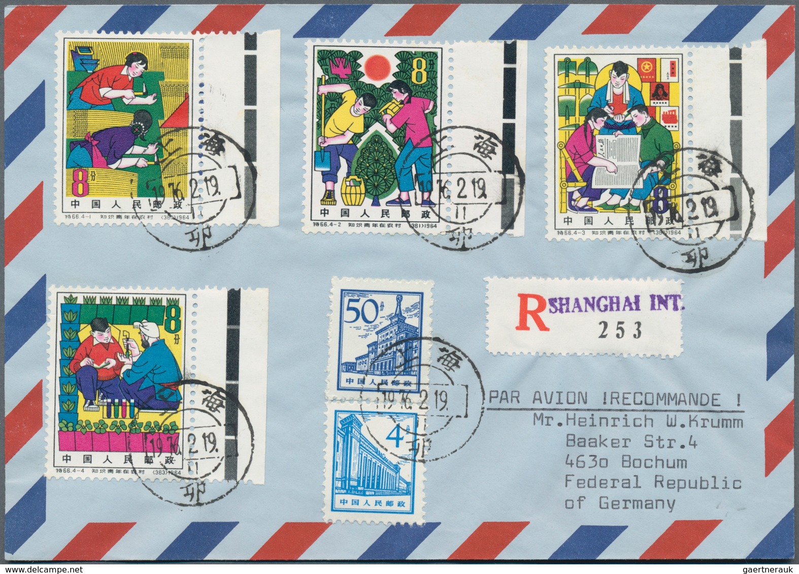 China - Volksrepublik: 1956/76, Covers (6) All With Full Sets (9, S74 Minus-1) All Used To Germany I - Autres & Non Classés