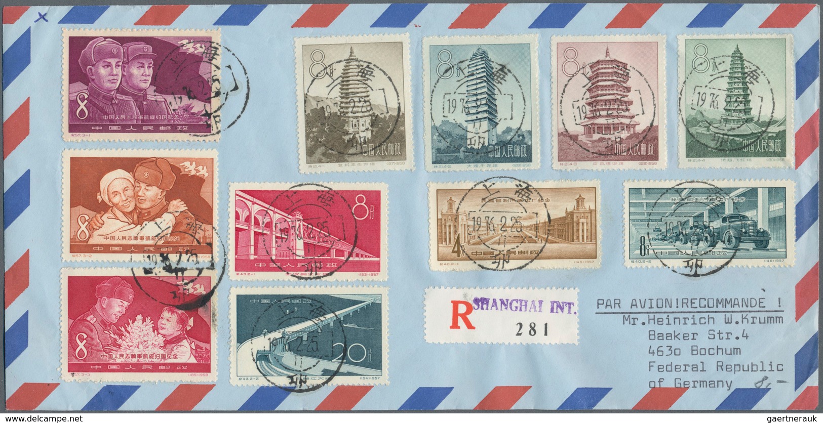 China - Volksrepublik: 1956/76, Covers (6) All With Full Sets (9, S74 Minus-1) All Used To Germany I - Other & Unclassified