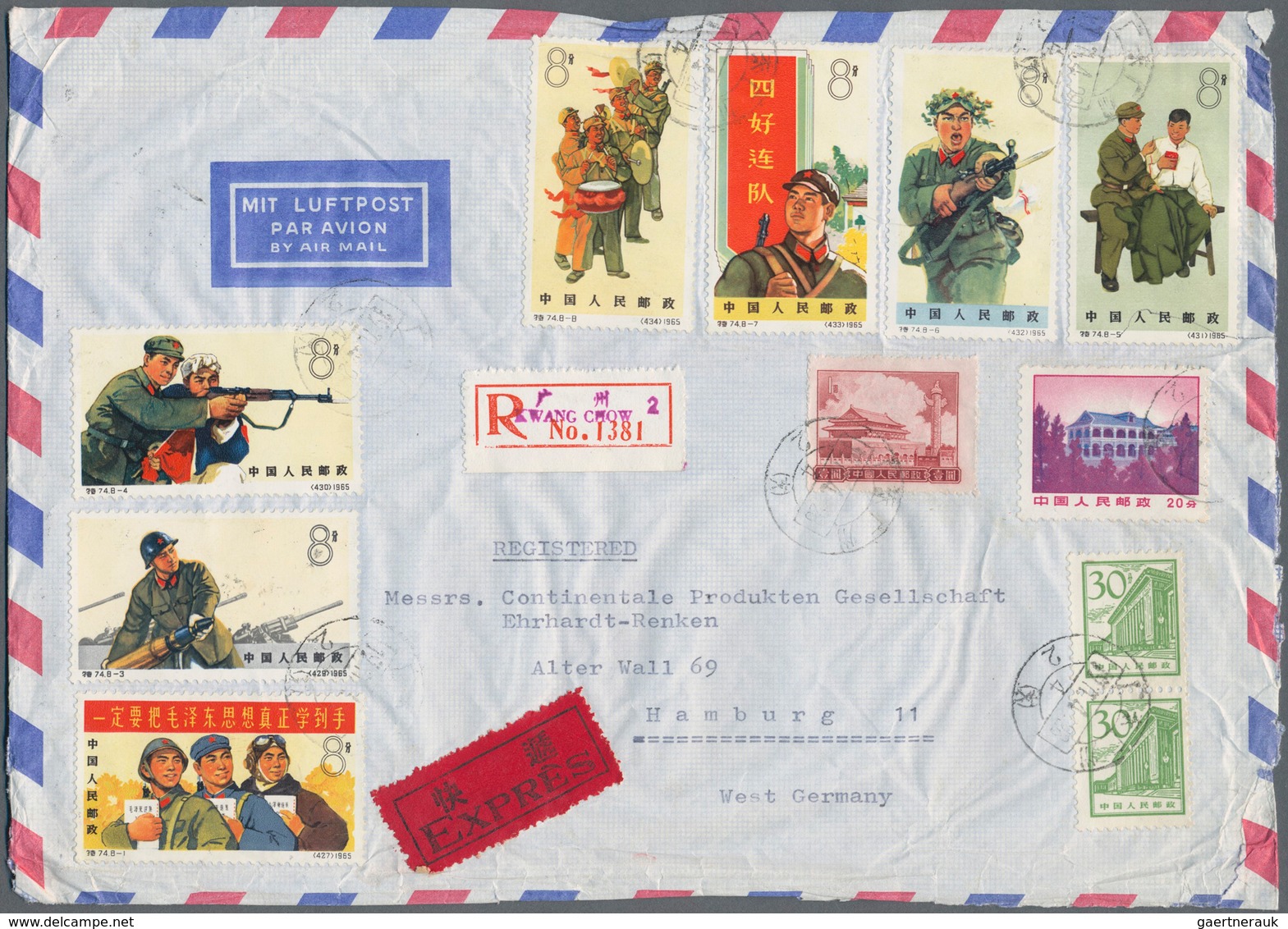 China - Volksrepublik: 1956/76, Covers (6) All With Full Sets (9, S74 Minus-1) All Used To Germany I - Other & Unclassified