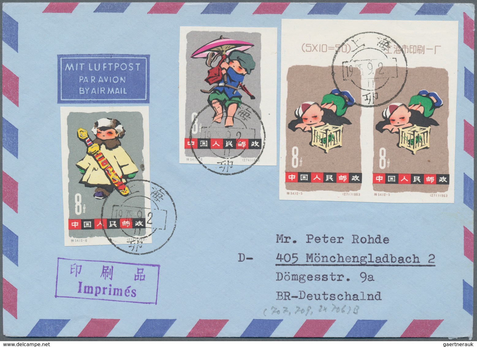 China - Volksrepublik: 1963, Children's Games Set On Five Airmail Printed Matter Covers 1975 To Germ - Other & Unclassified