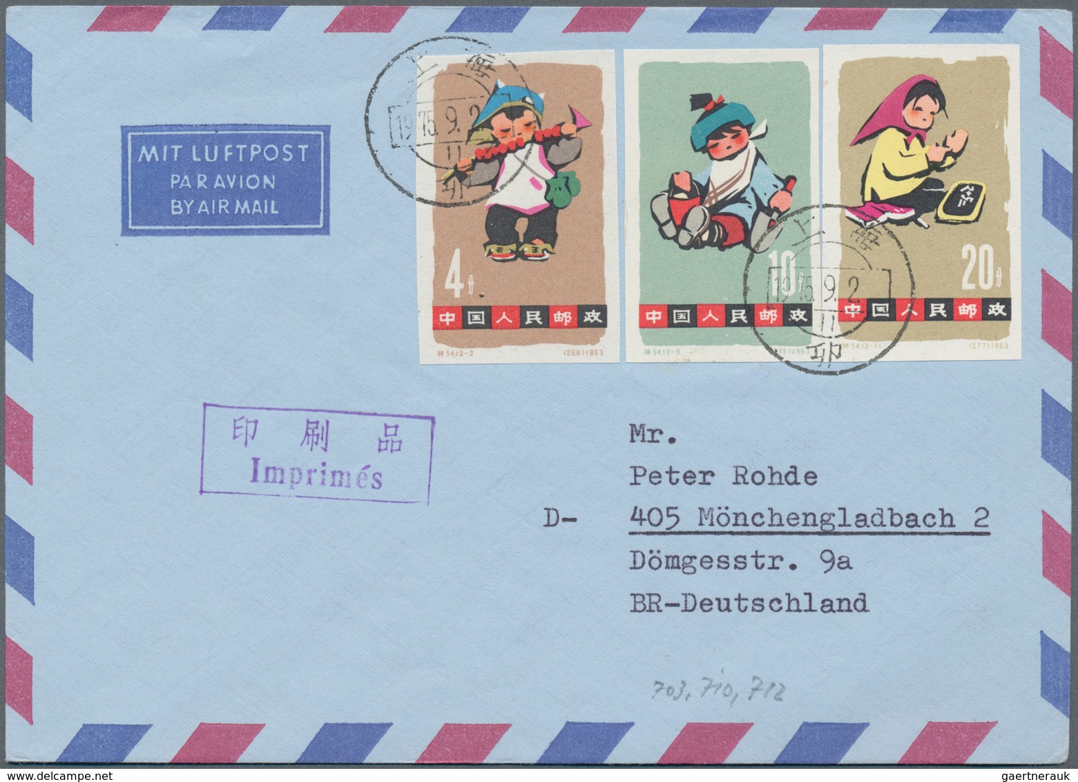 China - Volksrepublik: 1963, Children's Games Set On Five Airmail Printed Matter Covers 1975 To Germ - Other & Unclassified