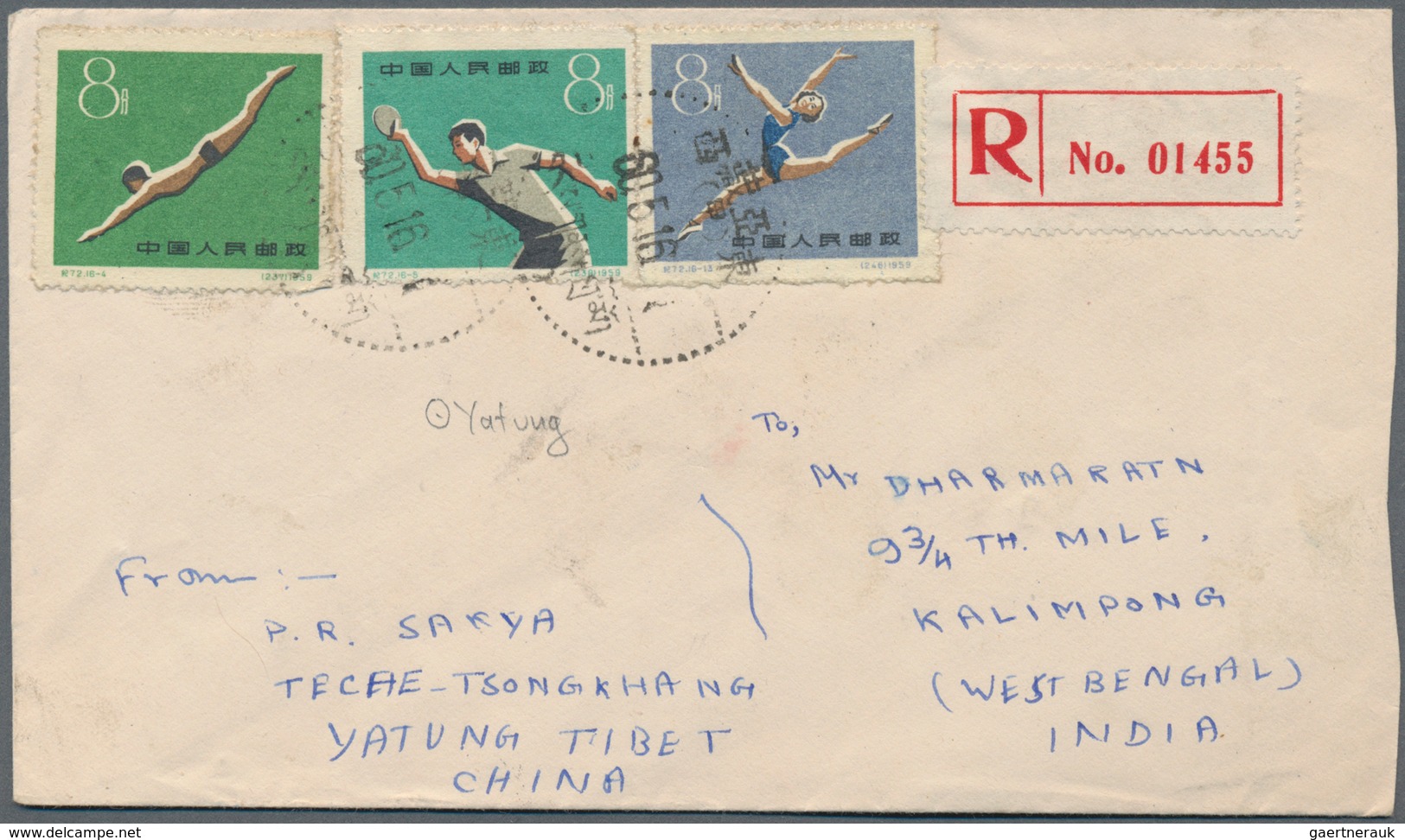 China - Volksrepublik - Besonderheiten: 1956/72, Used In Tibet, Covers (9) With Bilingual Postmarks - Other & Unclassified
