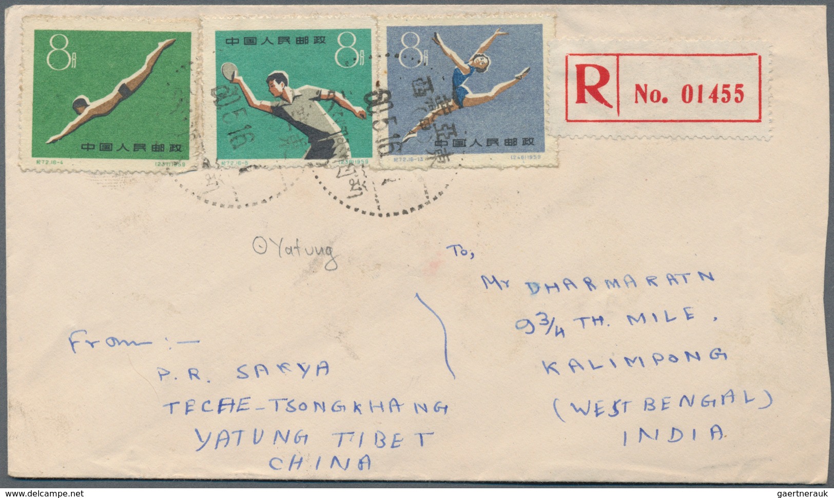 China - Volksrepublik - Besonderheiten: 1956/72, Used In Tibet, Covers (9) With Bilingual Postmarks - Otros & Sin Clasificación