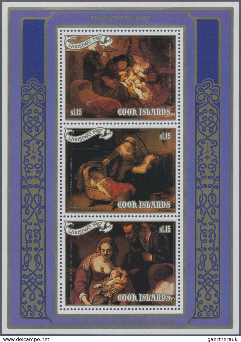 Cook-Inseln: 1987, Christmas Miniature Sheet With Three Different Rembrandt Paintings Of ‚The Holy F - Cookeilanden