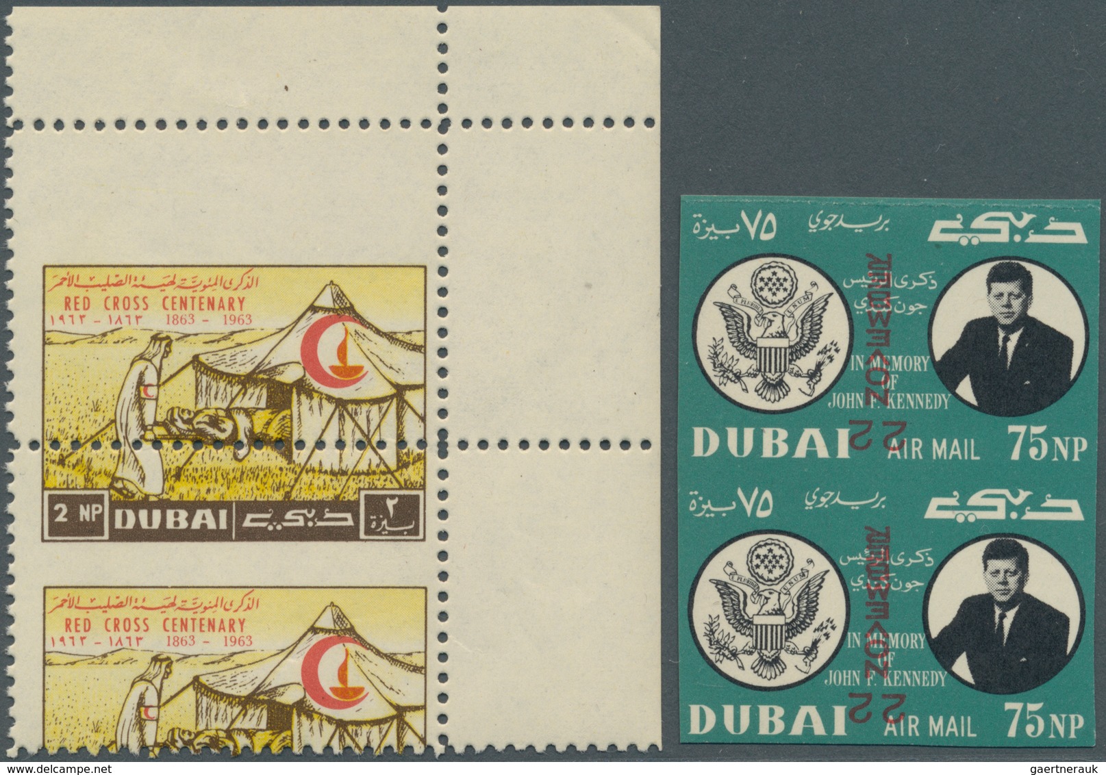 Dubai: 1963/1964 (ca.), Accumulation Of About 88 Varieties On Six Stockcards Mostly PRINTING ERRORS - Dubai