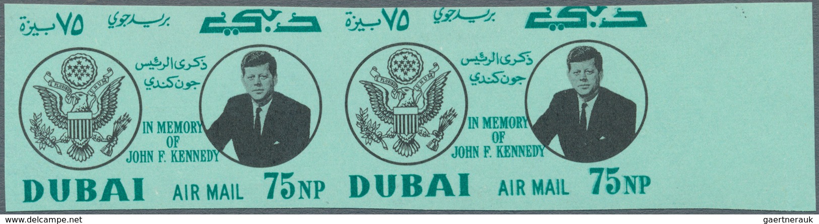 Dubai: 1964, Kennedy (Mi. # 113/115 And S/s # 22), Collection With Varieties, Inverted Centers, Miss - Dubai
