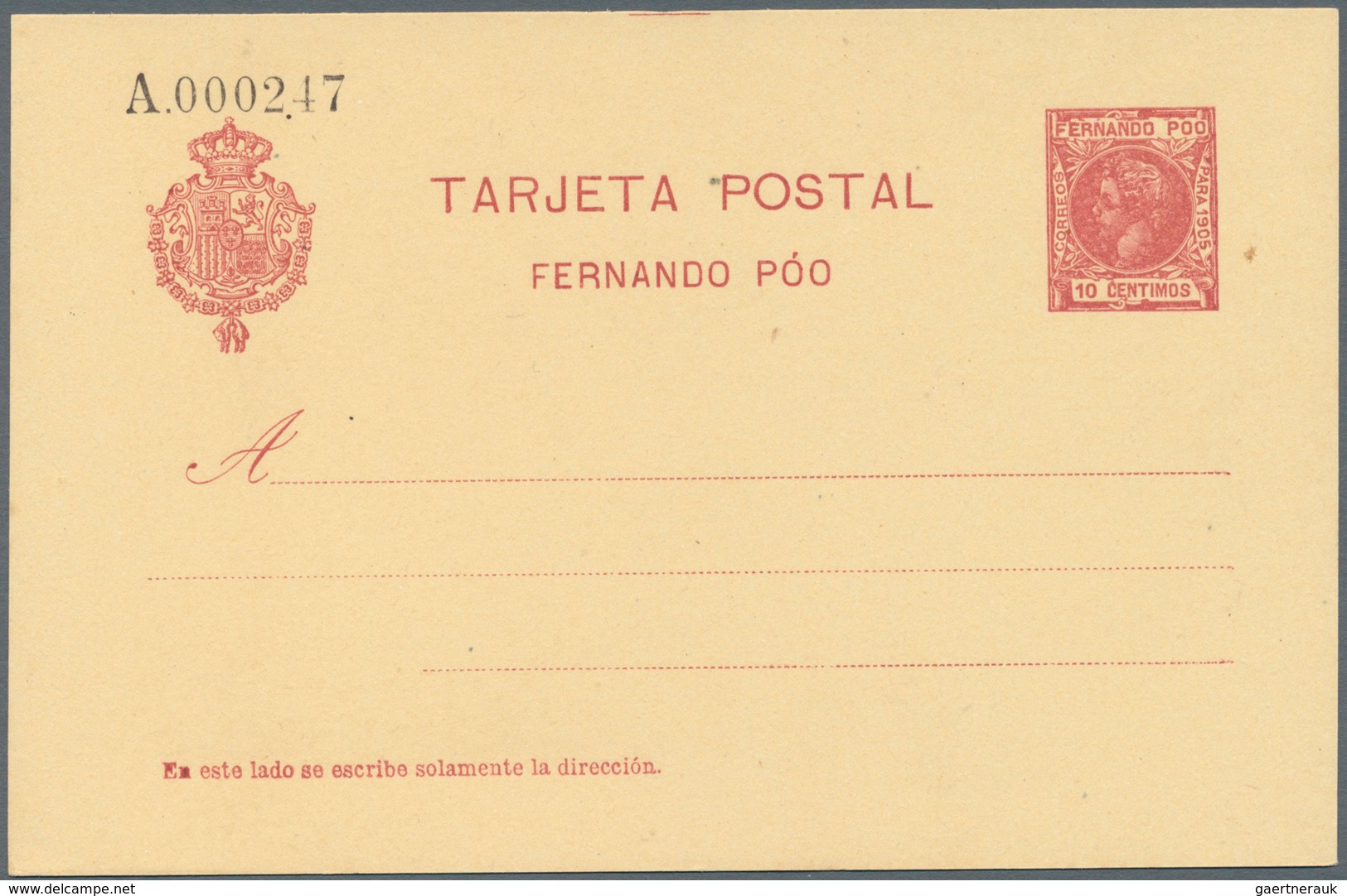 Fernando Poo: 1905, Postkarte König Alfons XIII. 10 Centimos Rot Mit Jahreszahl '905' Anlagebestand - Fernando Po