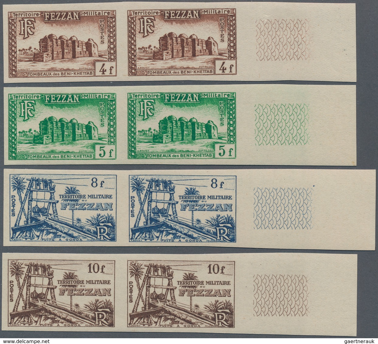 Fezzan: 1946/1949, Lot Of Specialities: Maury No. 29 Epreuve D'artiste In Blue, Nos. 35/45 In Imperf - Cartas & Documentos