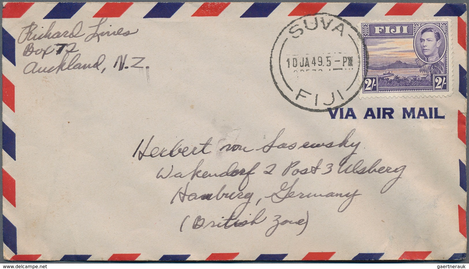 Fiji-Inseln: 1890/1955 (ca.), cards (7), inbound (3) 1912 from Switzerland and UK, airmails KGVI/QEI