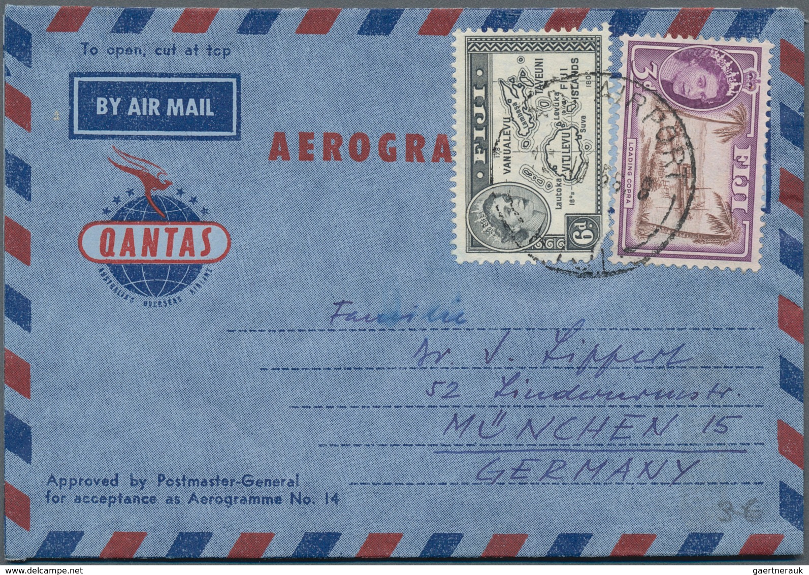 Fiji-Inseln: 1890/1955 (ca.), cards (7), inbound (3) 1912 from Switzerland and UK, airmails KGVI/QEI