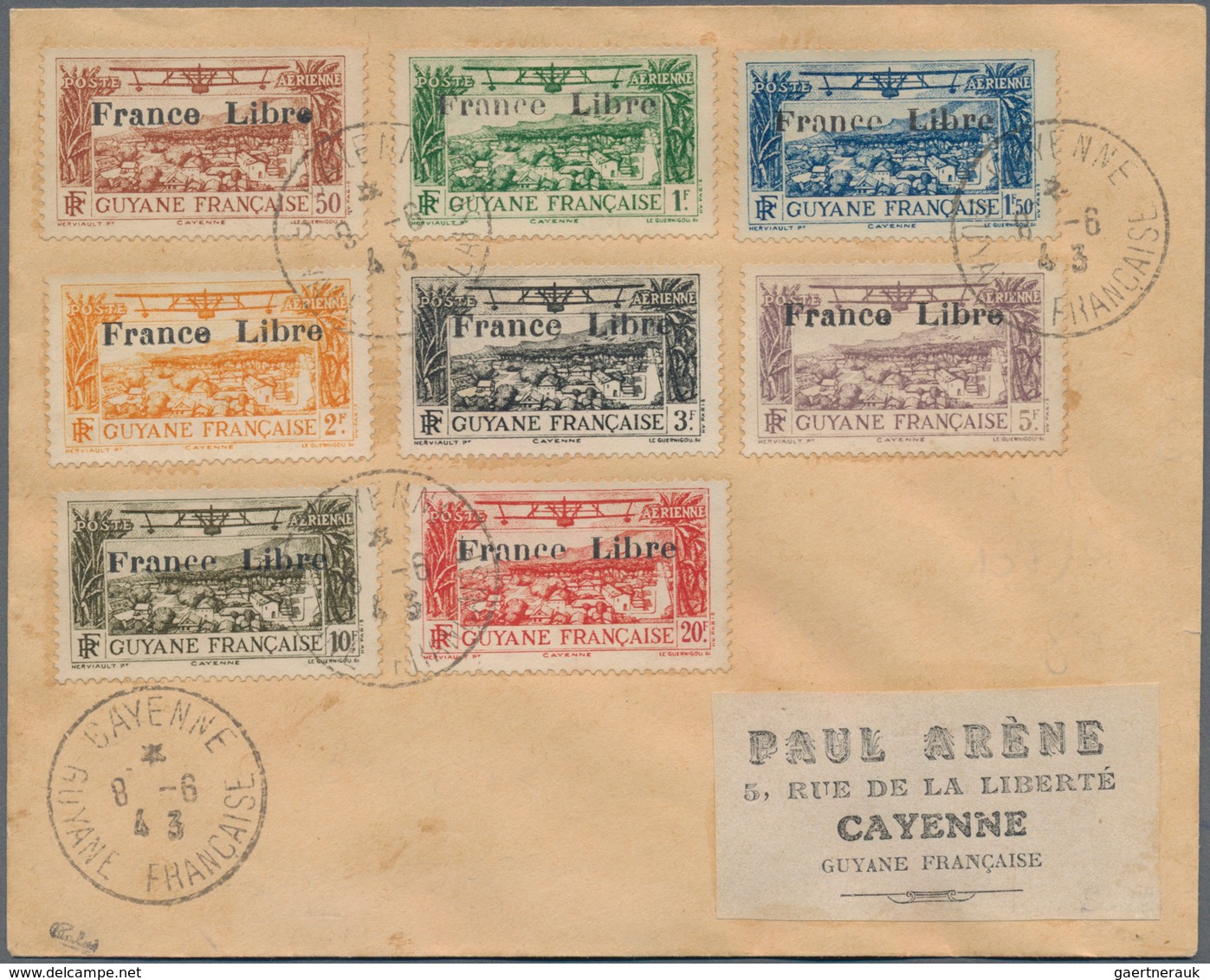 Französisch-Guyana: 1943 'Collection' Of A Complete Set Of 1933 Air Stamps Up To 20f. All Surcharge - Covers & Documents