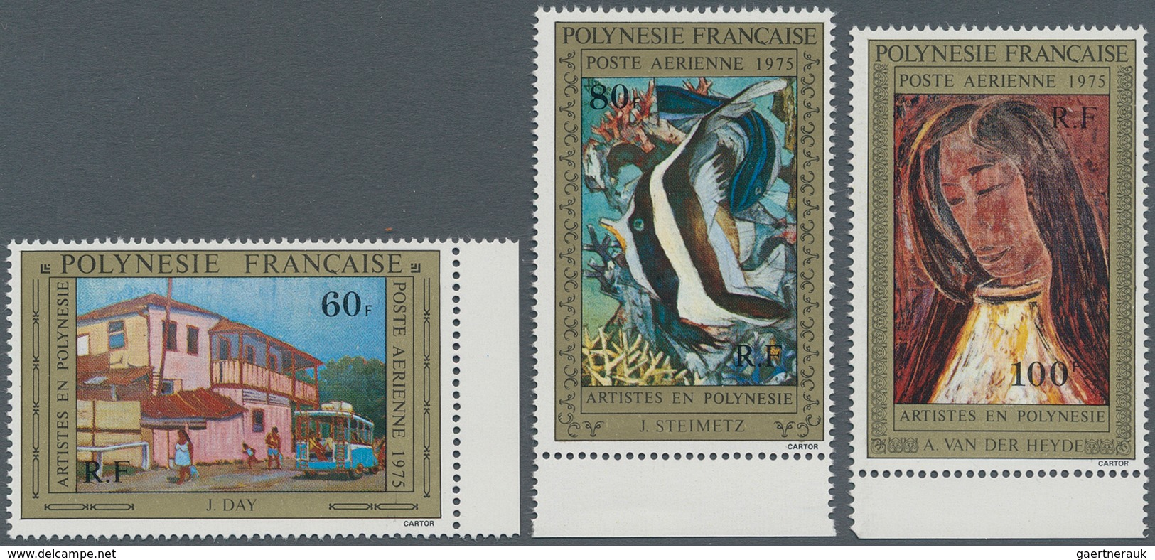 Französisch-Polynesien: 1975, Paintings From Polynesian Artists Part Set Of Three Incl. 60fr. Street - Lettres & Documents