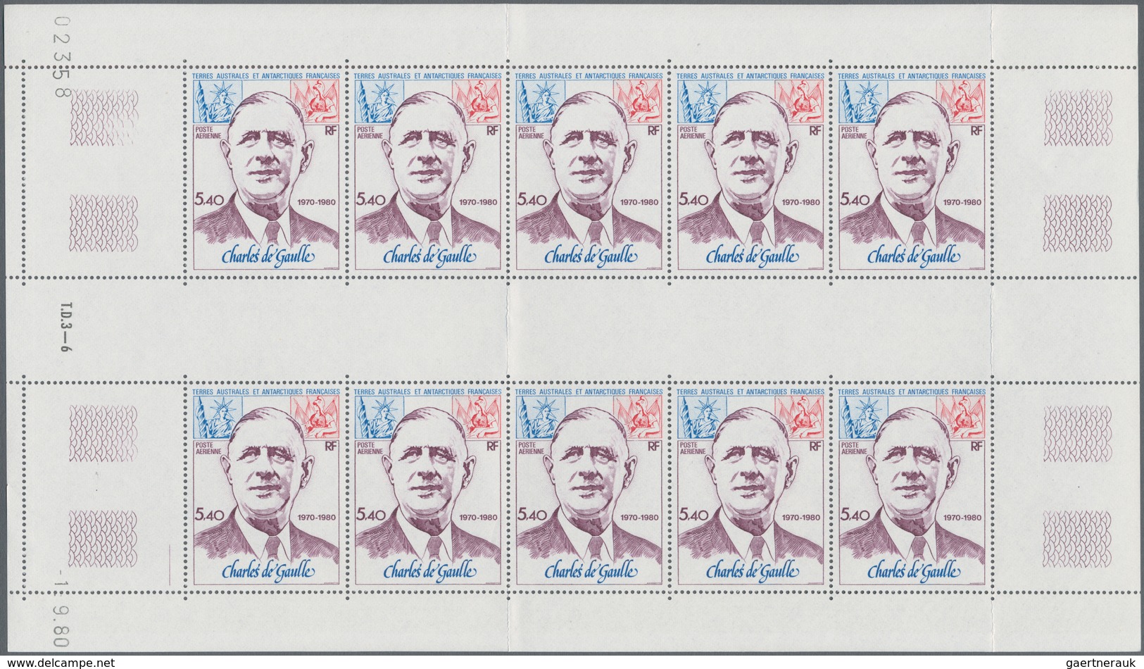 Französische Gebiete In Der Antarktis: 1980, 10th Death Anniversary Of General De Gaulle, Airmail St - Lettres & Documents