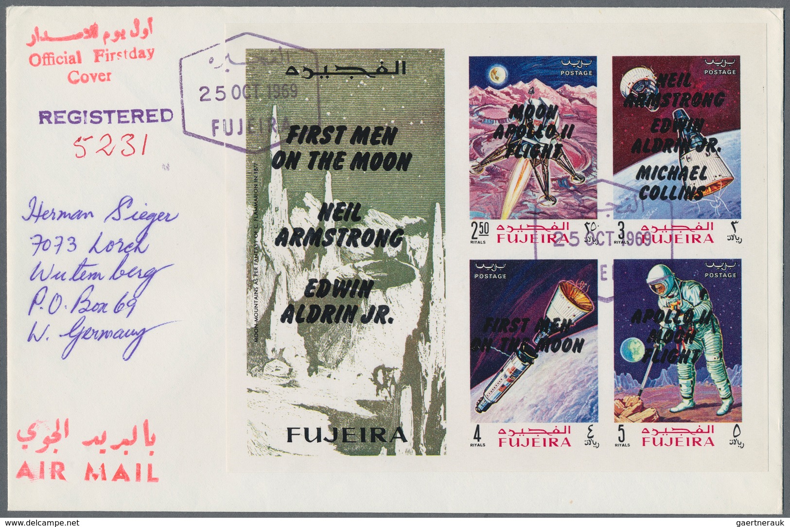 Fudschaira / Fujeira: 1969, APOLLO, Group Of 18 Covers: Michel Nos. 399/407 A And A 399/407 A On Fou - Fudschaira