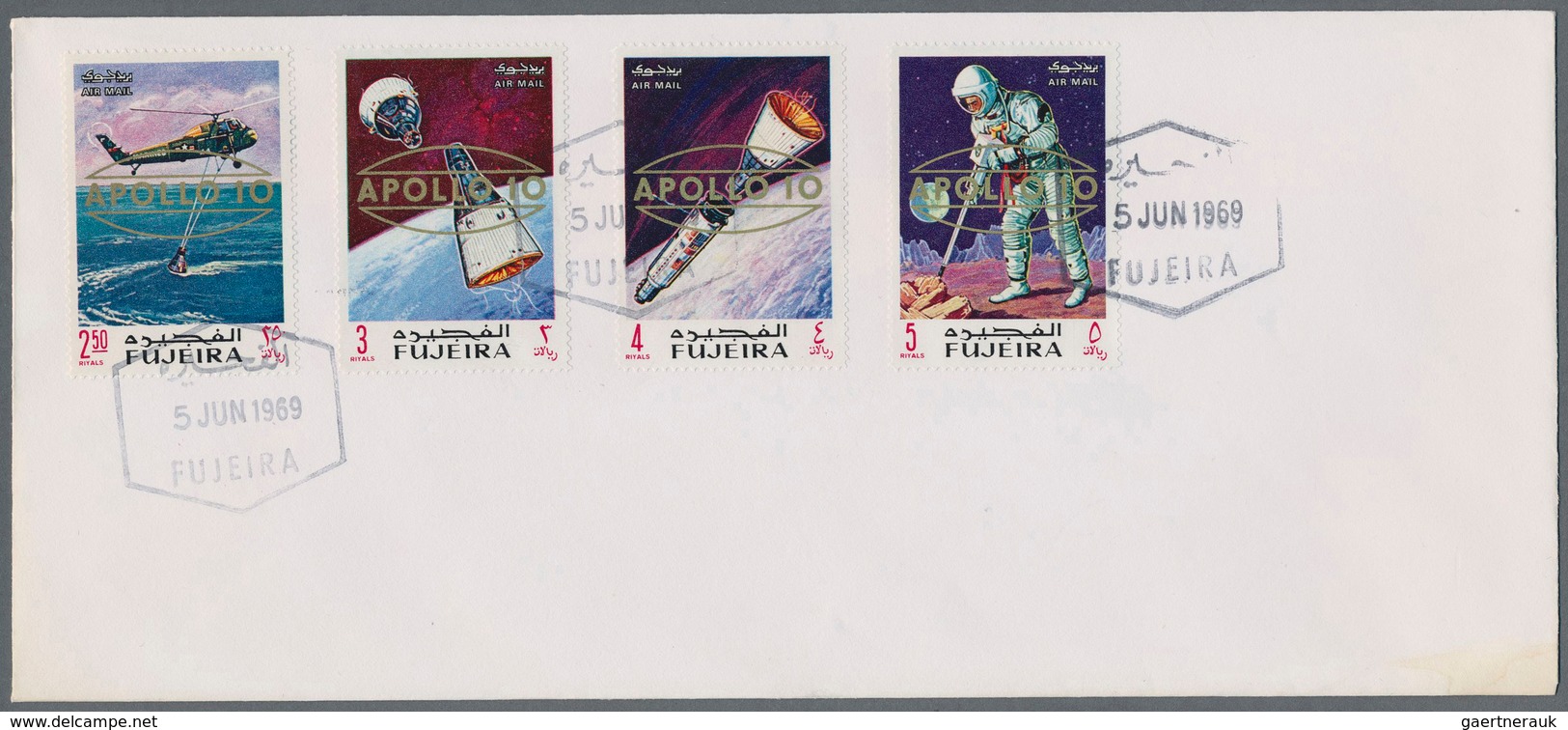 Fudschaira / Fujeira: 1969, APOLLO, group of 18 covers: Michel nos. 399/407 A and A 399/407 A on fou