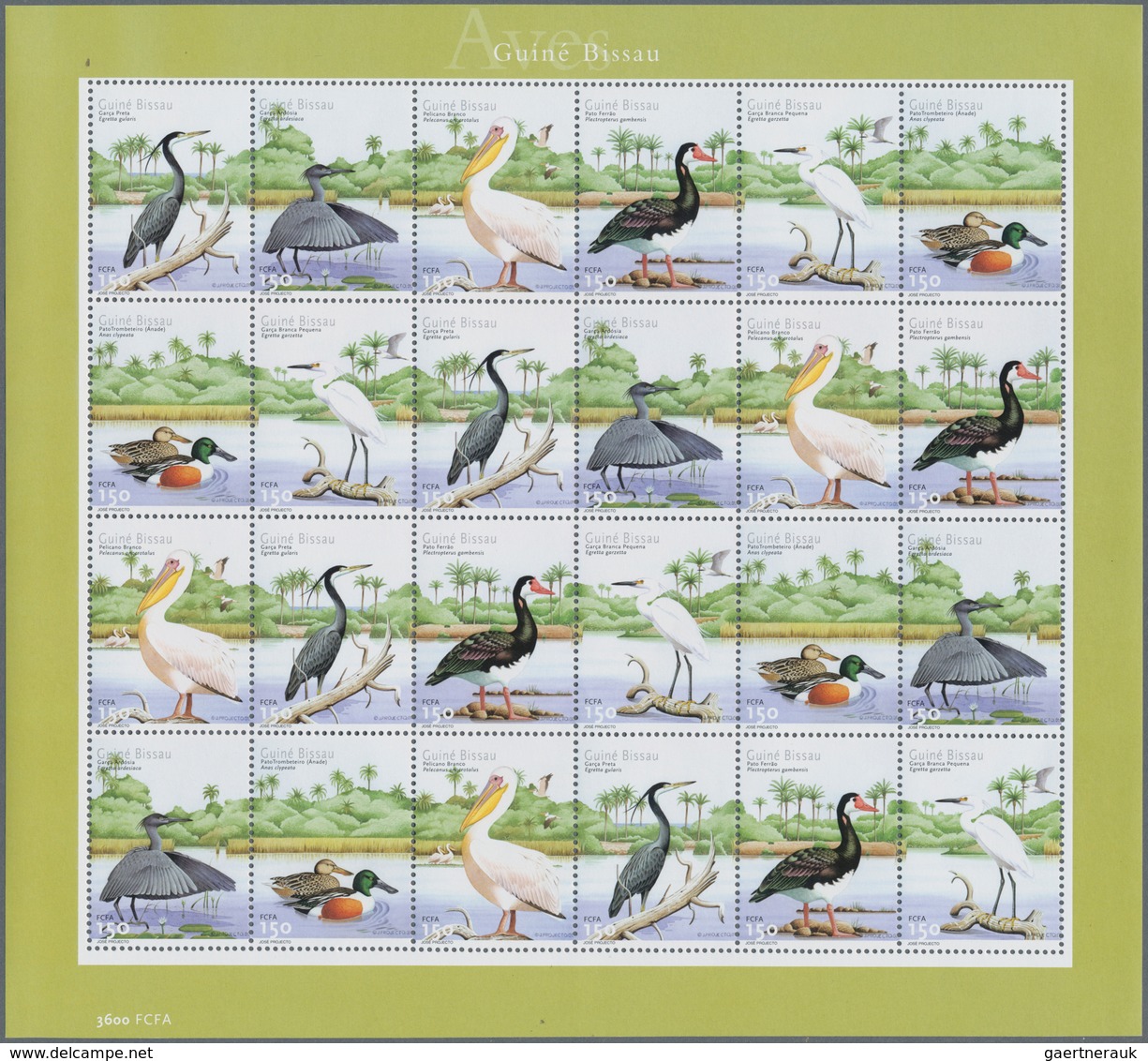 Guinea-Bissau: 2001, BIRDS, Complete Set Of Six In A Strip, In An Investment Lot Of 1000 Sheets With - Guinea-Bissau
