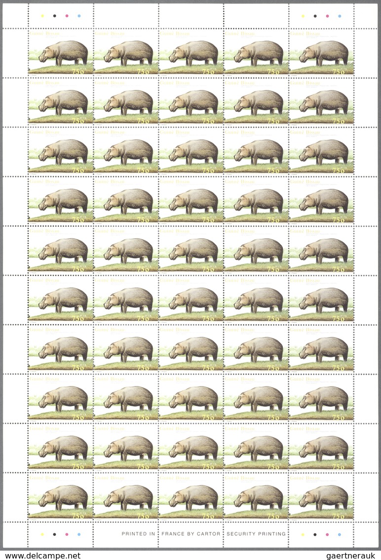 Guinea-Bissau: 2001, HIPPOPOTAMUS, Investment Lot Of 5000 Copies In Sheets Of 50 Stamps Each MNH (Mi - Guinée-Bissau