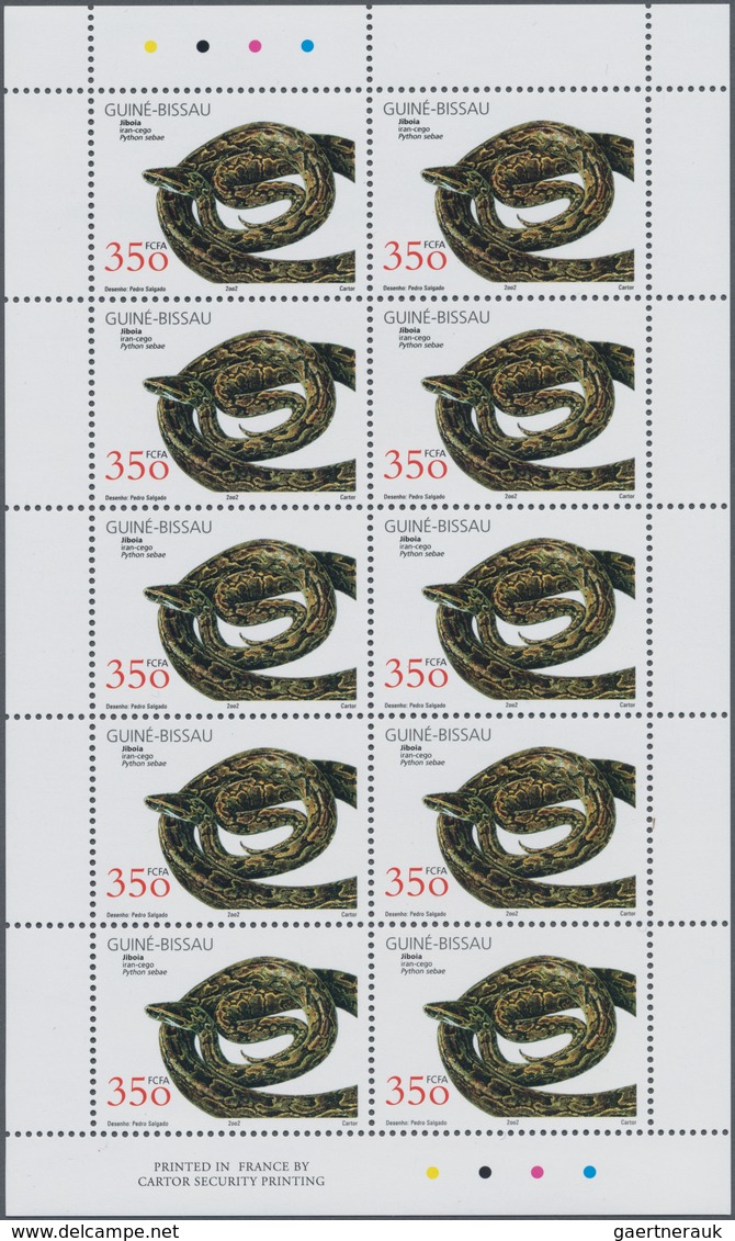 Guinea-Bissau: 2002, REPTILES, Complete Set Of Four In Miniature Sheets With Ten Stamps Each, In An - Guinée-Bissau