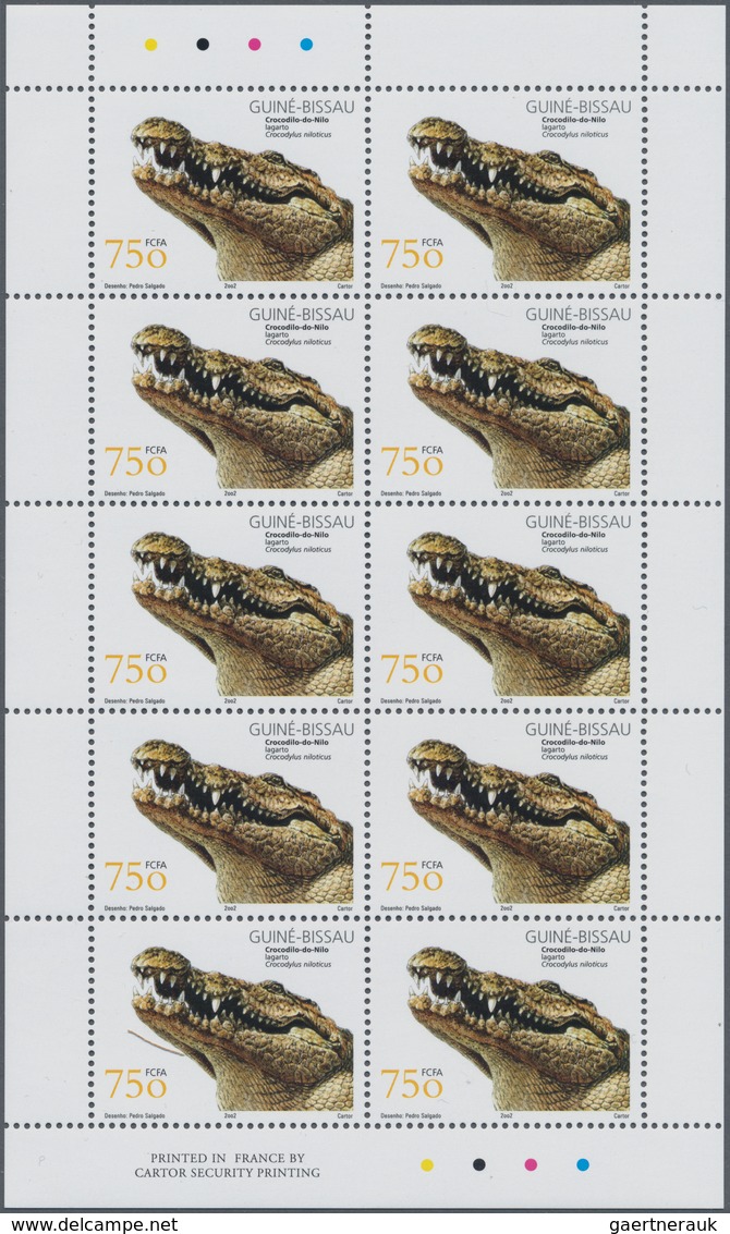 Guinea-Bissau: 2002, REPTILES, Complete Set Of Four In Miniature Sheets With Ten Stamps Each, In An - Guinée-Bissau