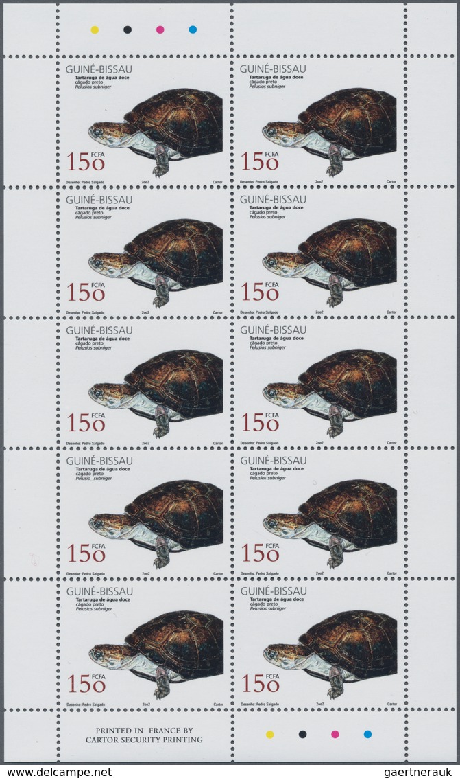 Guinea-Bissau: 2002, REPTILES, Complete Set Of Four In Miniature Sheets With Ten Stamps Each, In An - Guinea-Bissau