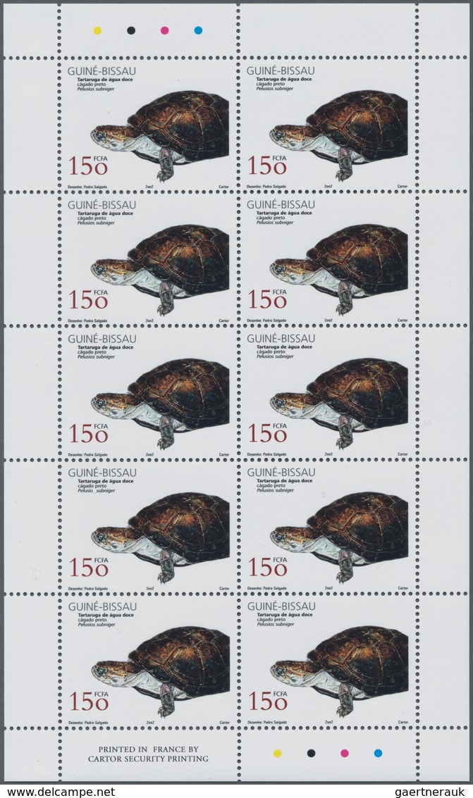 Guinea-Bissau: 2002, REPTILES, Complete Set Of Four In Miniature Sheets With Ten Stamps Each, In An - Guinée-Bissau