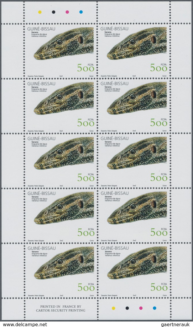 Guinea-Bissau: 2002, REPTILES, Complete Set Of Four In Miniature Sheets With Ten Stamps Each, In An - Guinée-Bissau