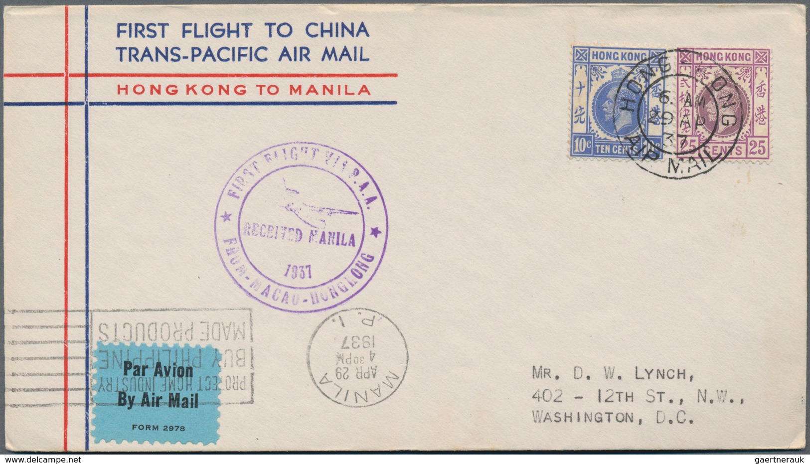 Hongkong: 1936/1937, Lot Of Four 1st Flight Covers: 17 Mar 1936 Hongkong-Penang-London, 29 Apr 1937 - Other & Unclassified