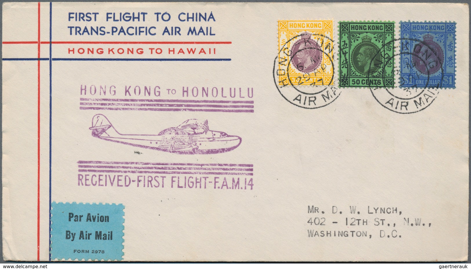 Hongkong: 1936/1937, Lot Of Four 1st Flight Covers: 17 Mar 1936 Hongkong-Penang-London, 29 Apr 1937 - Otros & Sin Clasificación