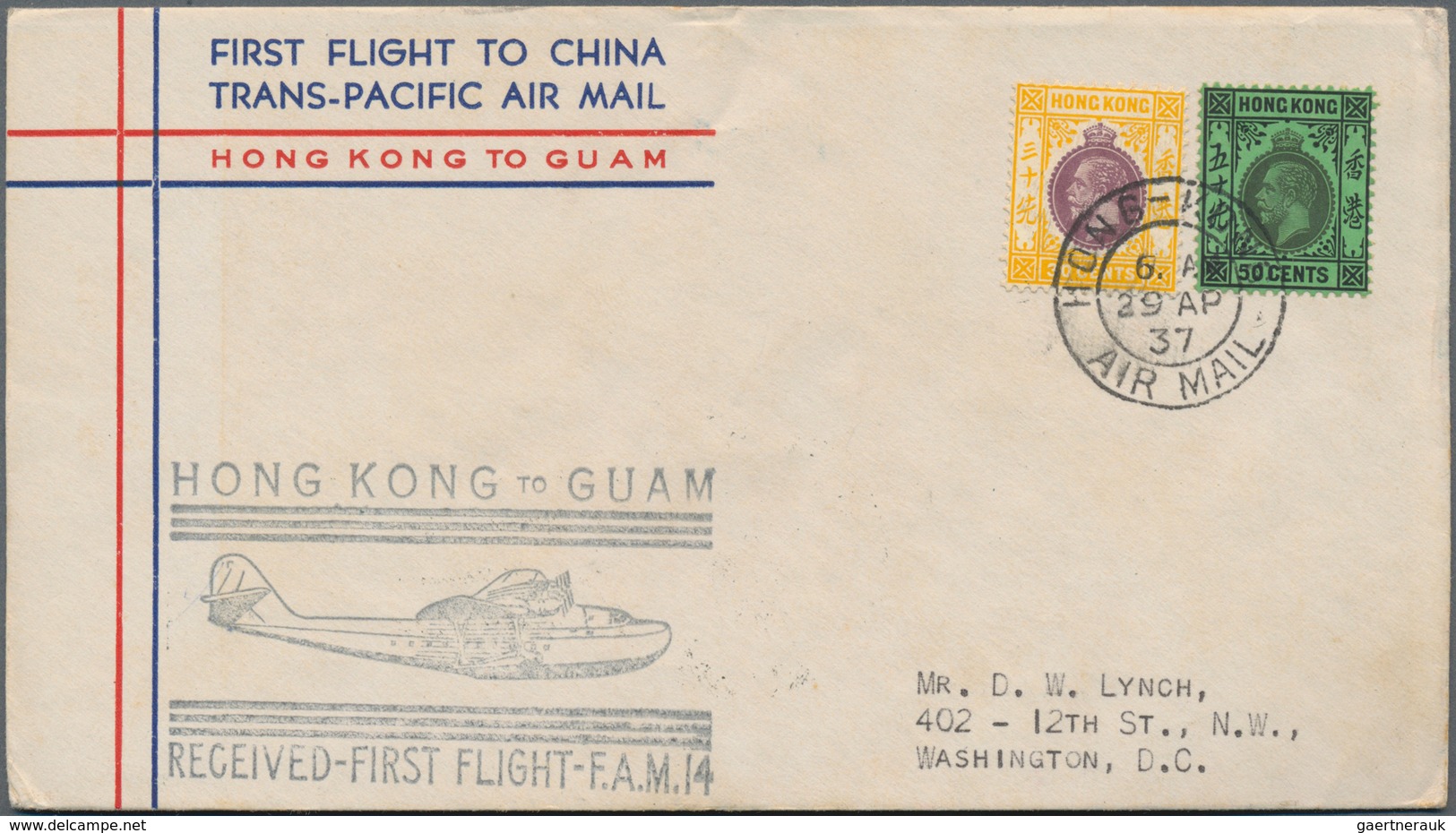 Hongkong: 1936/1937, Lot Of Four 1st Flight Covers: 17 Mar 1936 Hongkong-Penang-London, 29 Apr 1937 - Andere & Zonder Classificatie