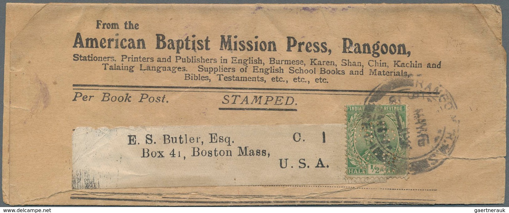 Indien: 1895-1920's PERFINS: Ten Covers, Postal Stationery Envelopes, Wrapper And Receipt All Bearin - 1854 East India Company Administration