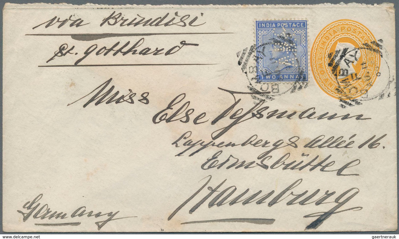 Indien: 1895-1920's PERFINS: Ten Covers, Postal Stationery Envelopes, Wrapper And Receipt All Bearin - 1854 Compagnie Des Indes