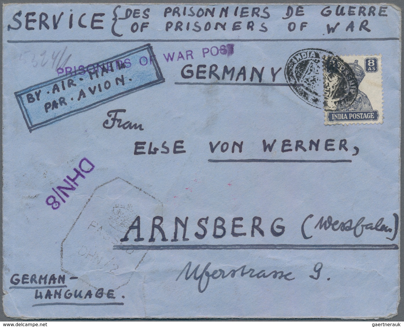 Indien: 1942-45 WWII. War Mail: Five Unusual WWII Covers, With Three P.O.W. Covers Including Mail Fr - 1854 Britische Indien-Kompanie