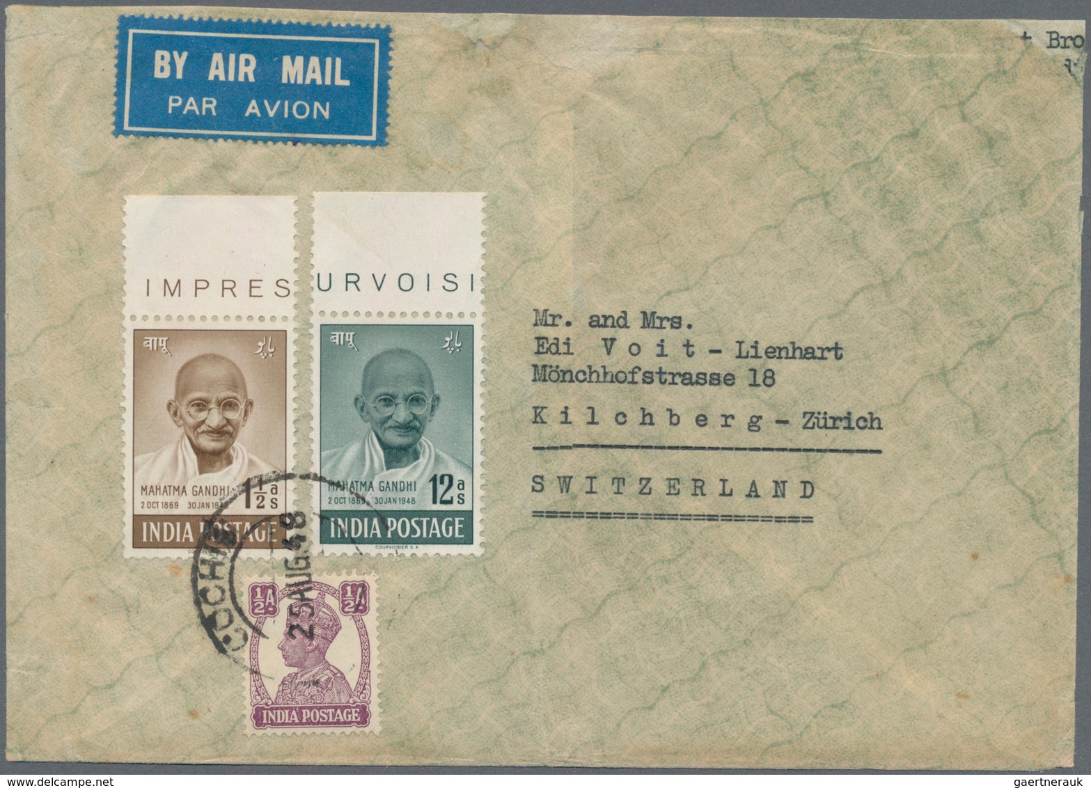 Indien: 1948 GANDHI: Four Covers Franked By Anna Values (1½a. To 12a.) Of 1948 Gandhi Issue, With Th - 1854 Compañia Británica De Las Indias