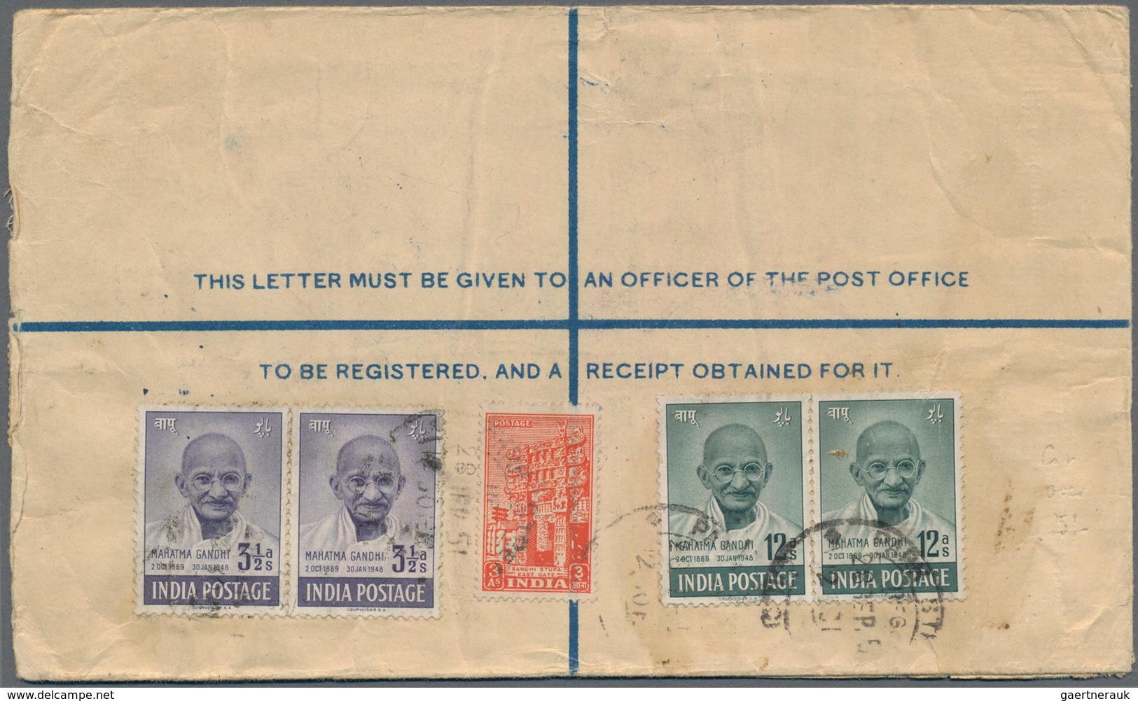 Indien: 1948 GANDHI: Four Covers Franked By Anna Values (1½a. To 12a.) Of 1948 Gandhi Issue, With Th - 1854 East India Company Administration