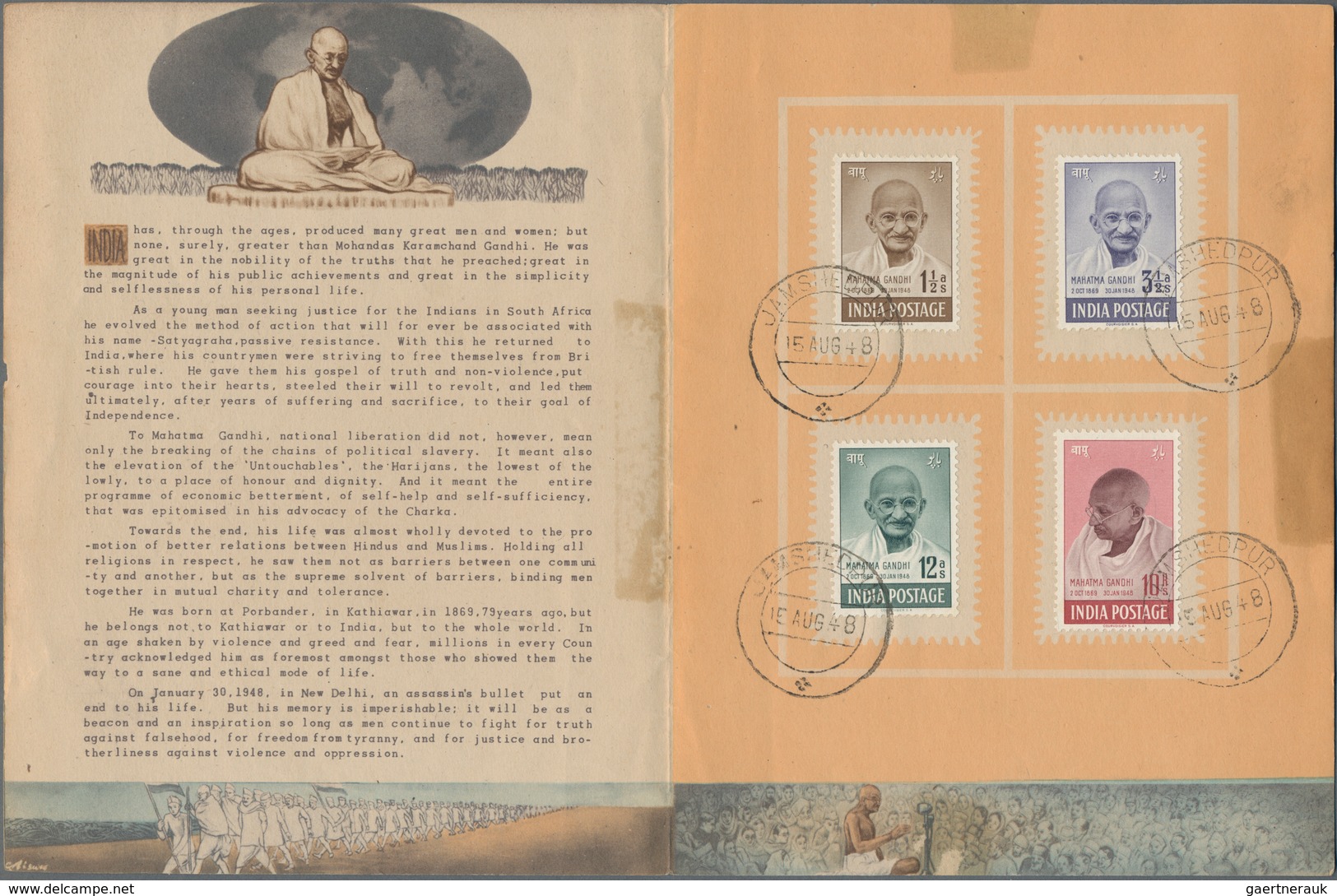 Indien: 1948, 1st Anniversary Of Independence (Gandhi Memorial Stamps), Presentatione Folder With Co - 1854 Britische Indien-Kompanie