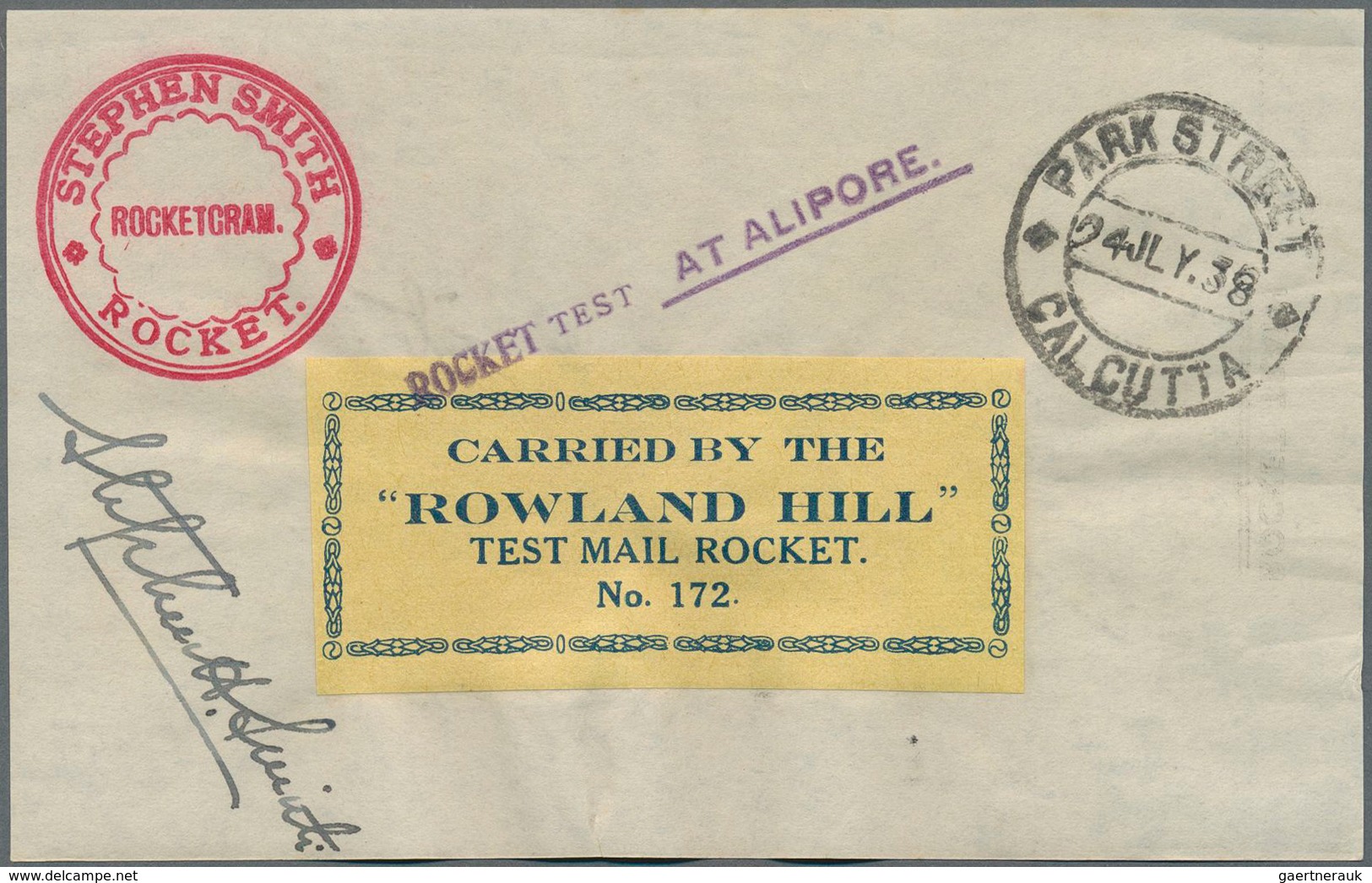 Indien - Raketenpost: 1935-38: Six Rocketgrams, With Three 1935 Sikkim Rocketgrams (two With The Vig - Other & Unclassified