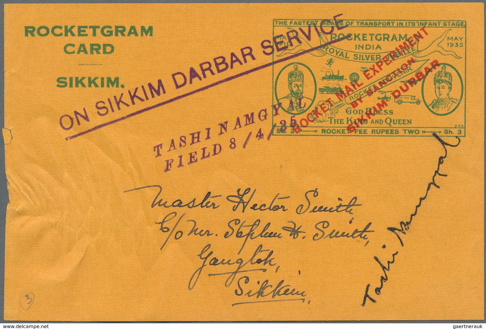 Indien - Raketenpost: 1935-38: Six Rocketgrams, With Three 1935 Sikkim Rocketgrams (two With The Vig - Other & Unclassified