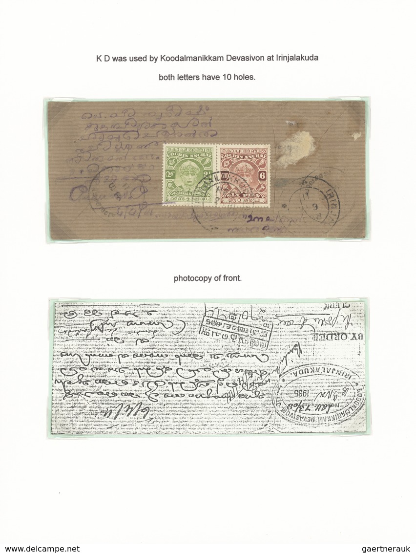 Indien - Feudalstaaten: COCHIN 1911-1940's PERFINS: Collection Of 52 Used Stamps And Two Stamps Used - Autres & Non Classés